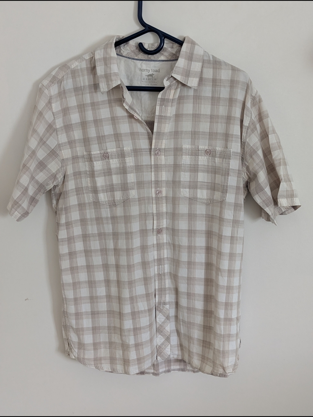 Horny Toad Beige and White Plaid Short-Sleeve Button-Down Shirt